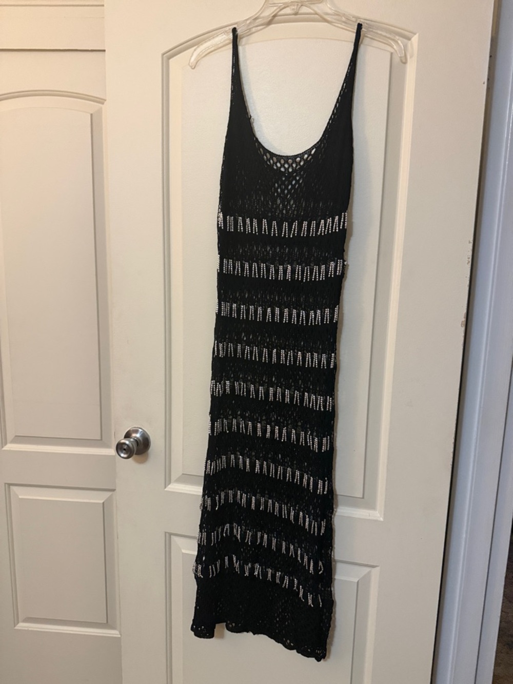 Zara Black Crochet Maxi Coverup with Silver Threading